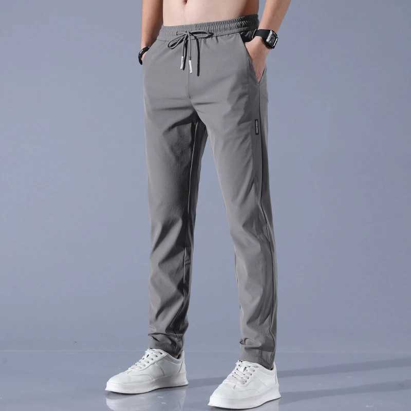 Ice Silk Mens Summer New Black Grey Thin Business Casual Pants Outdoor Elastic Straight Leg Sports PantsW240725