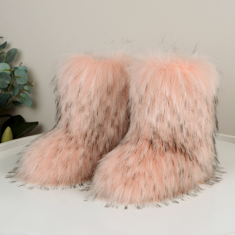 2024 new women's autumn and winter warm thick sole mid-calf hair Shibuya fashion lotus black white 36-44 snow boots free shipping fa93 59c