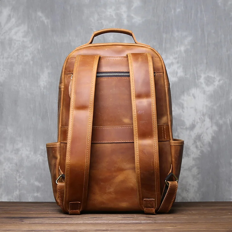 Mens standing leather backpack with retro classic top denim large capacity computer bag JLFGPJ 240820 efbf 4