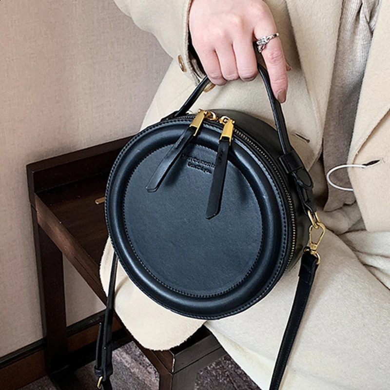 Solid color Crossbody Bag For Women Round Small Handbag Fashion Bags PU Leather Shoulder Female Zipper Purses 240821