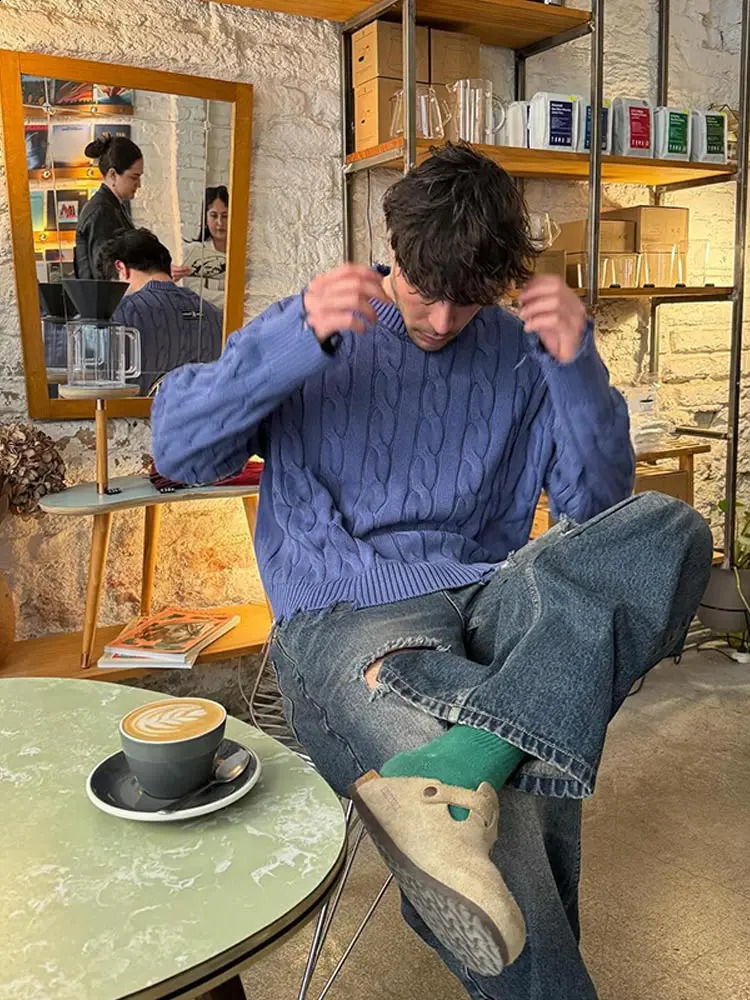 Casual Yellow Half Turtleneck Sweater Men Fashion Long Sleeve Tassel Knitted Pullover For Autumn Lazy Long Sleeve Knitted Jumper 240821