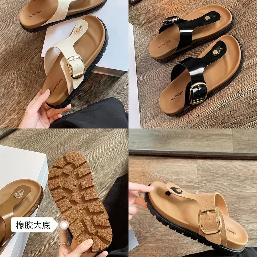 Ddmysports Grape Mom Same Style Rida Pinch Toe Wide Straight Strap Adjustable Square Buckle Flat Bottom Boken Slippers Women S Summer OUTDOOR