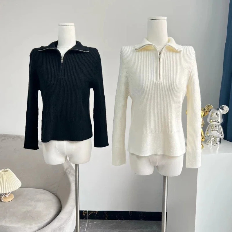 Neploe Korean Kpop Collar Zipper Puller Winter Loose Knitted Sweater Y2k EGirl Long Sleeve Top for Women 240821