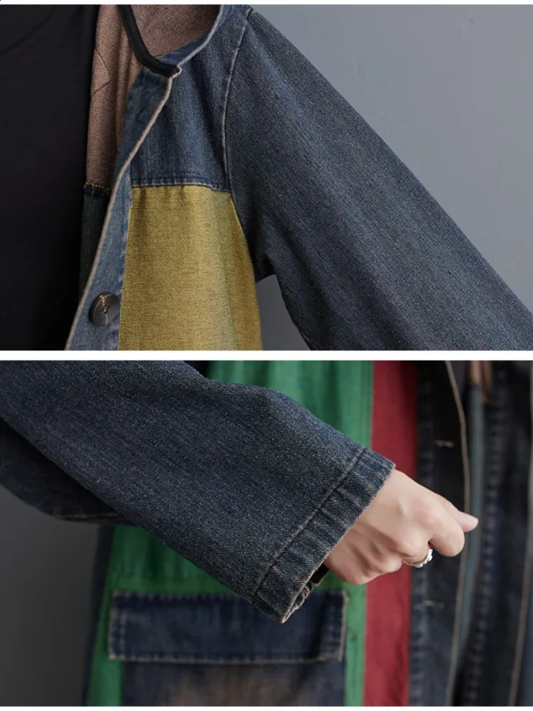 Oversized Autumn Denim Long Hoodies Trench Coat Women Modis Print Patchwork Ladies Windbreaks Casual Loose Woman 2023 240820 - view 7