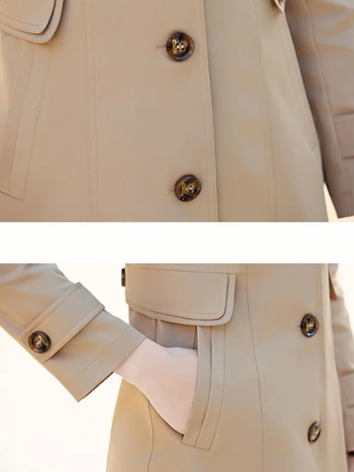 Spring Autumn Khaki Windbreaker MidLong Trench Coat Women Singlebreasted Slim Female Outwear Fashion 240820