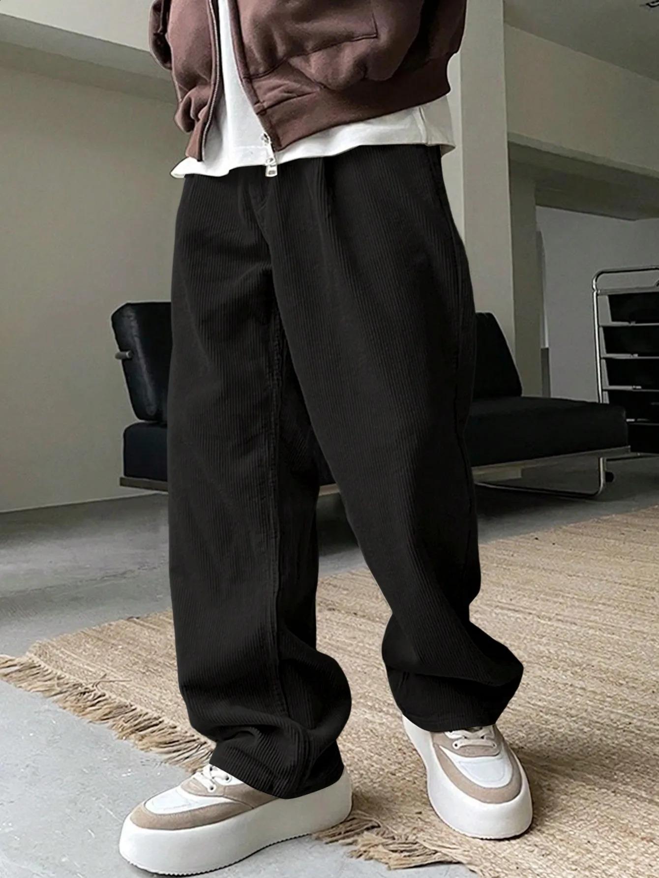 Mens diagonal pocket Corduroy wide leg autumn pants 240821