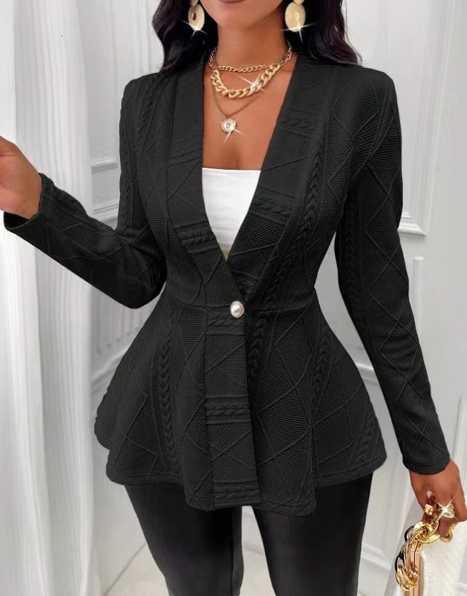 Jacquard 2024 new texture single button green fruit collar jacket, long sleeved sweatshirt