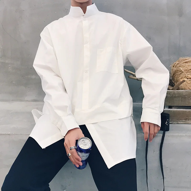 IEFB Mens Long Sleeve Shirts Pullover Shirt For Male Trend False Two Pieces Folded Tops Loose Autumn Y1070 240820