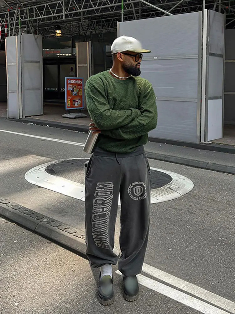 Solid Mohair Sweater Casual O Neck Long Sleeve Mens Knitted Pullover Autumn Chic Plush Cashmere Loose Male Solid Knit Jumpers 240821