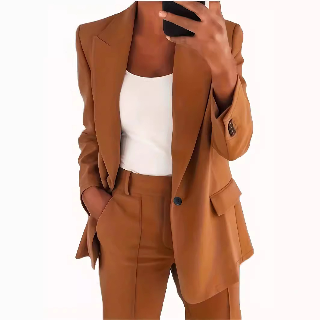 2024 autumn and winter new fashion lapel slim fit cardigan temperament jacket women's suit set