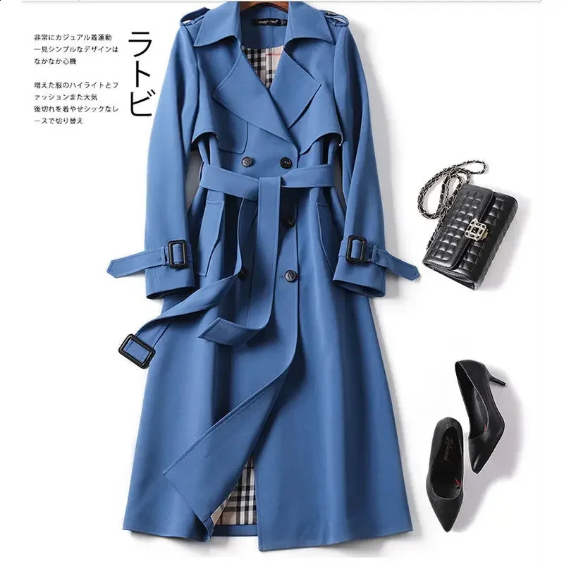 Double Casual Windbreaker Japanese-style Long Spring and Autumn British Style Coat Over the Knee Coat Womens Blends 240820