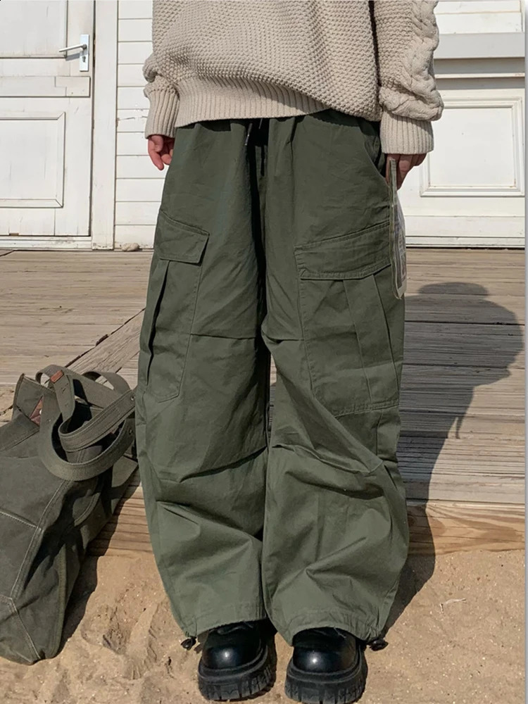 HOUZHOU Techwear Parachute Wide Cargo Pants Men Hip Hop Wide Leg Trousers Male Quick Drying Streetwear Loose Oversize Korean 240814