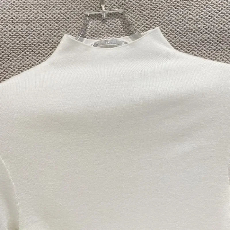 Neploe Fashion Simple Half High Collar Zipper Autumn Winter Knitted Top Womens Y2k Lace Sparkling Sleeve Sweater Unprinted Good Product 240821