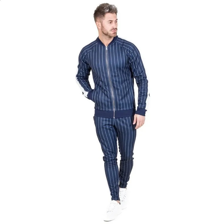 Fashion Man Clothing Striped Zipper Tracksuit Fashion Sets Sportwear Athletic Sets 240821