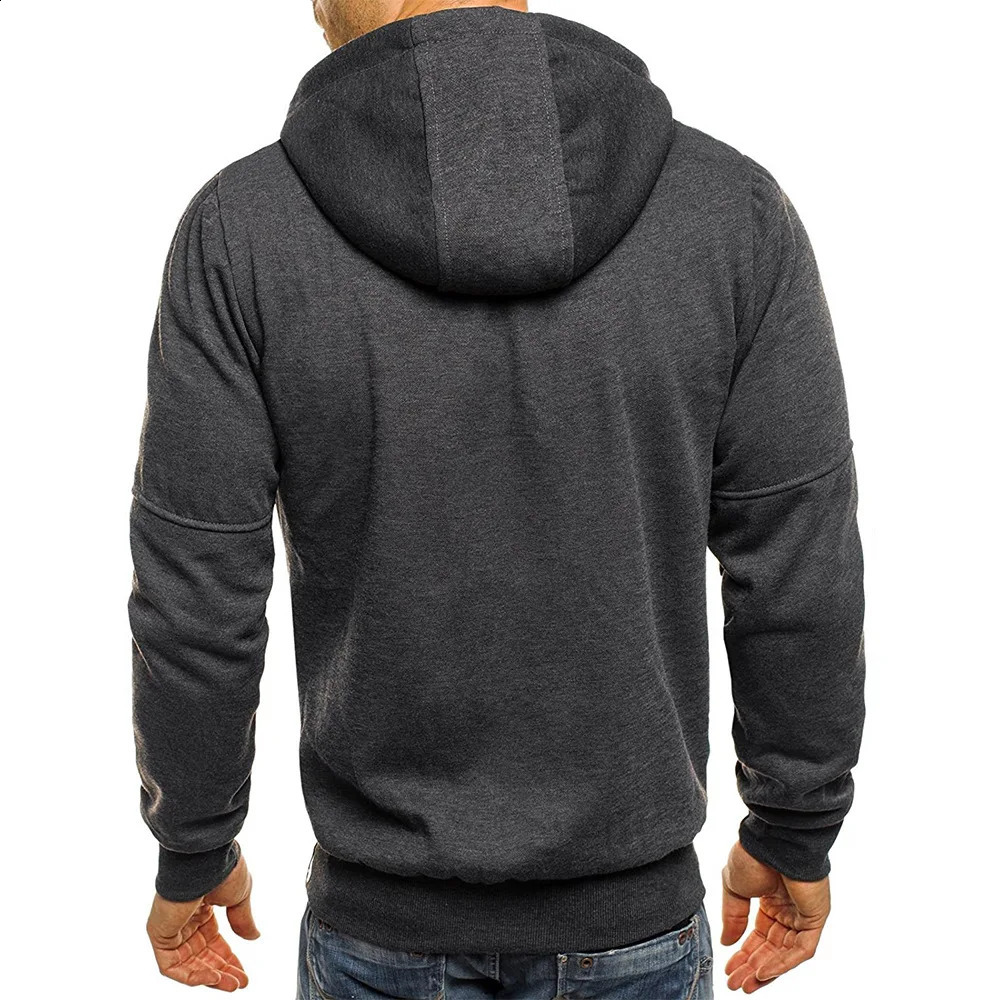 Solid Color Mens Hooded Jacket Casual Long Sleeve Hoodies With Zipper Gym Sports Hooded Coat For Spring Fall 240821