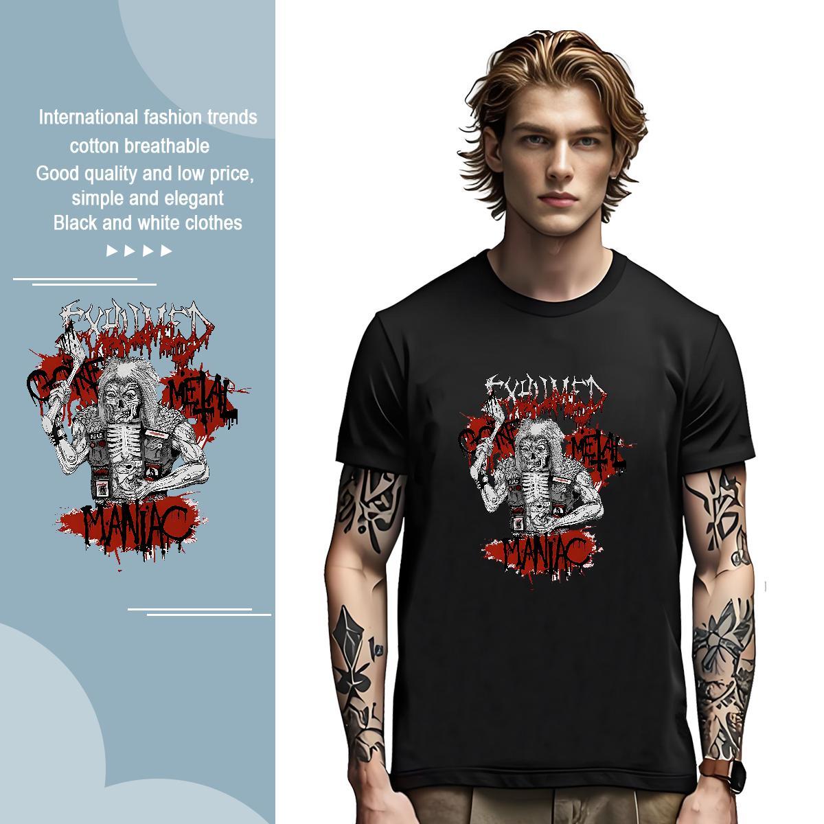 Classic skull Men Clothes T-Shirt 100% Cotton 230g T Shirts Men Plus Size Custom Hip Hop Street Breathable Cool Design Wear