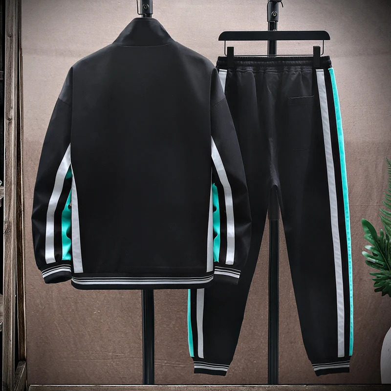 Autumn mens 2-piece patch work sportswear mens jacketpants sportswear mens sportswear casual suit 240827