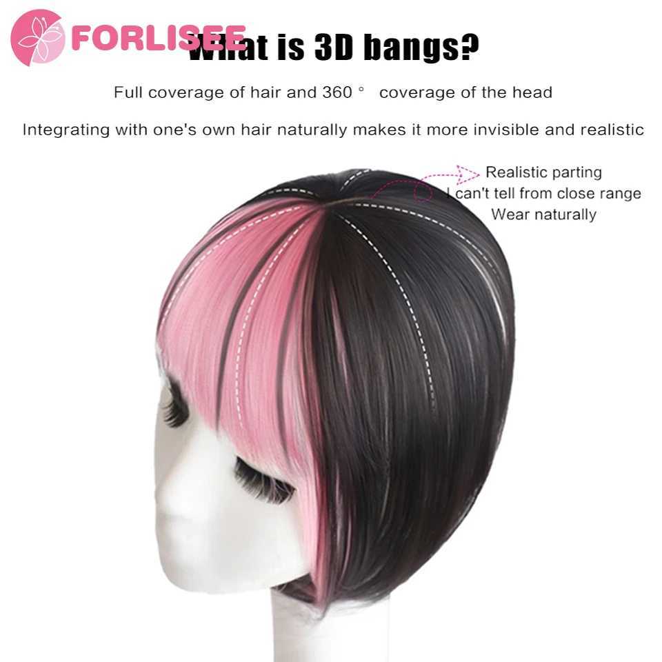 Forlisee synthetic 3D French bangs wig with natural seamless forehead invisible pink highlights top-notch hair stickers air bangs W240817