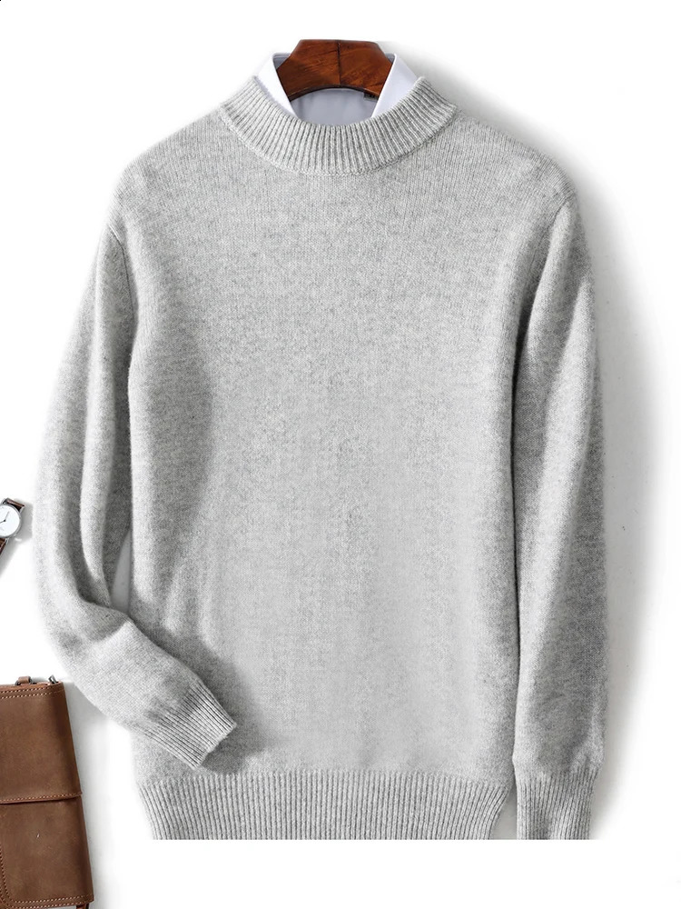 Mens Mock Neck Long Sleeve Pullover Sweater Autumn Winter Thick Basic Smart Casual Jumper 100% Merino Wool Knitwear Tops 240821