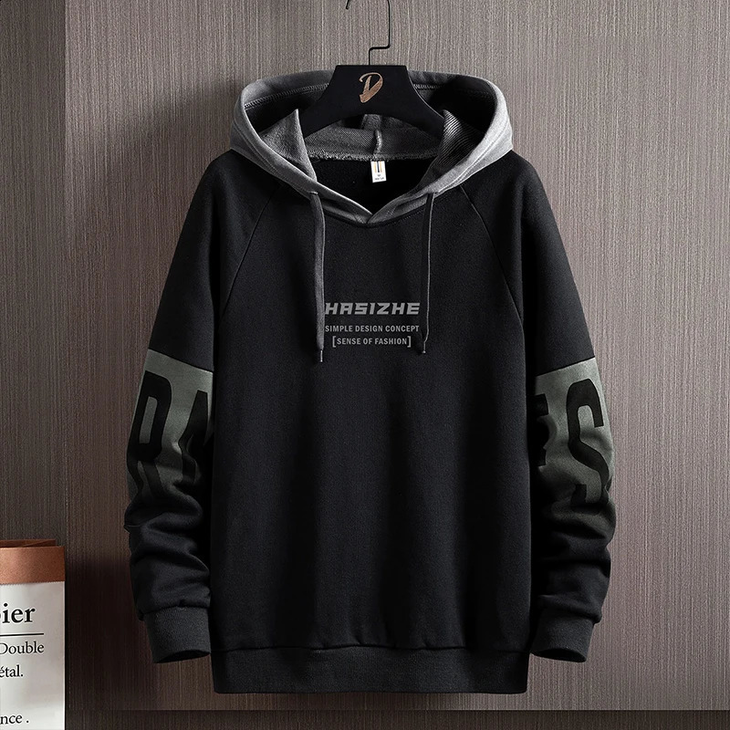 Mens FallWinter Casual And Versatile Contrast Monogram Print Long Sleeve Hooded Sweatshirt 240821