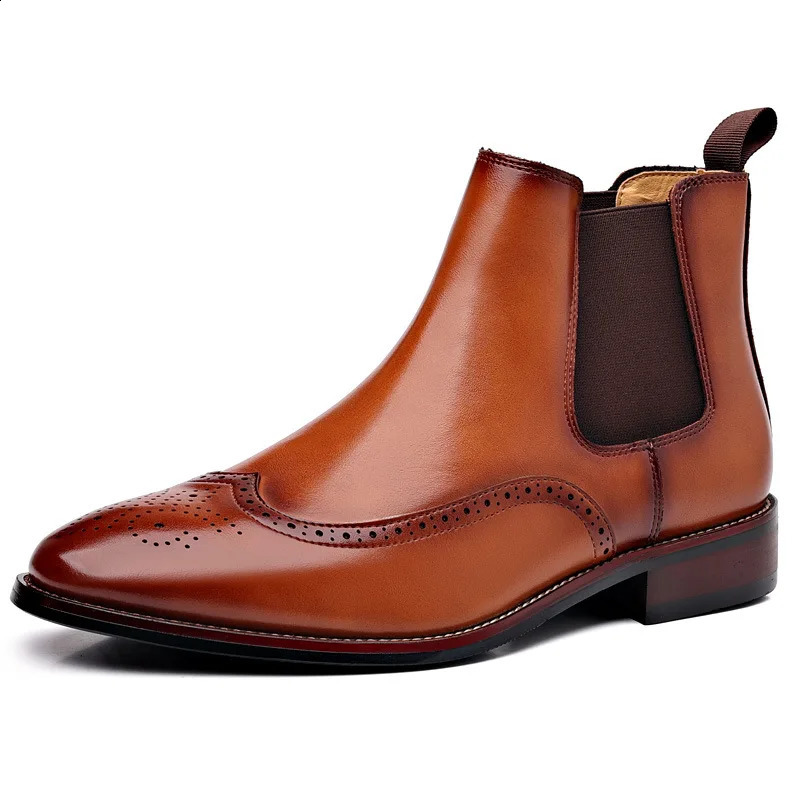 Mens Classic Retro Chelsea Boots Mens Brogue Leather Ankle Boots Mens Fashion Short Boots Casual Business Shoes 240821bj