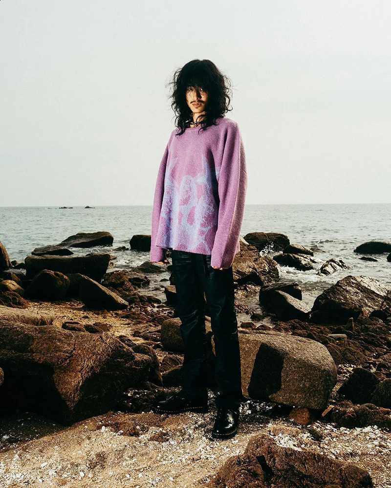 Harajuku Mens Pullovers Sweaters skull star print Womens Knitted Streetwear Oversized Harajuku O Neck Knitwear Men Clothing 240821
