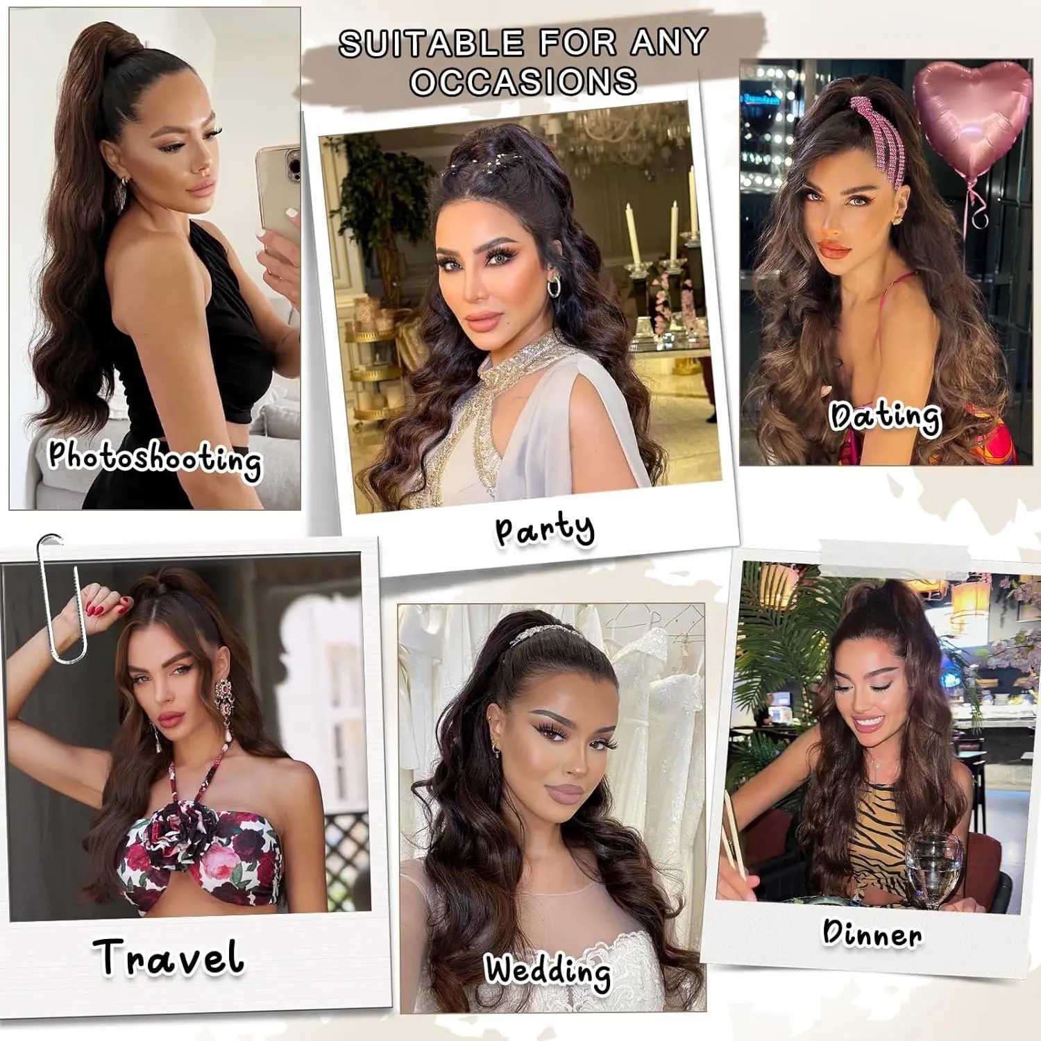 Brown synthetic wig mixed colors wave wrap fake tail hair flexible ponytail hair extension wig suitable for womens daily use W240817