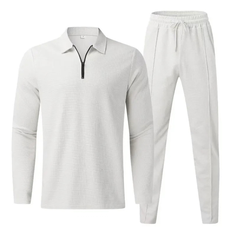 Men Business Fashion Casual 2-Piece Set Loose Fitting Autumn Long Sleeved Pants Sports And Casual Mens Polo Shirt Sports Set 240820