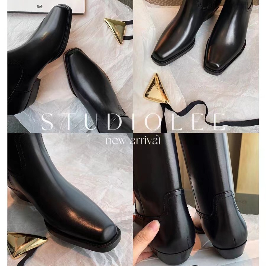Ddmysports Grape Mama S Same Style Dussel Showcase Elegant Small Square Eaded Thick Eel Mid Length Boots Knee Lower Genuine Leather Knight OUTDOOR
