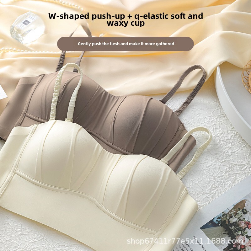 Strapless for women in summer, thin design with large small chest, gathered anti sagging, wrapped strapless, seamless and steel ring bra dongdumaoyi