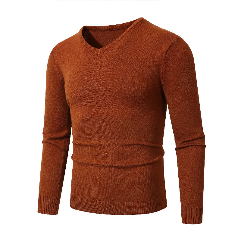 Mens Vneck Solid Color Elastic Puller Suitable for Autumn and Winter Warm Knitted Sweaters Large Styles 240821