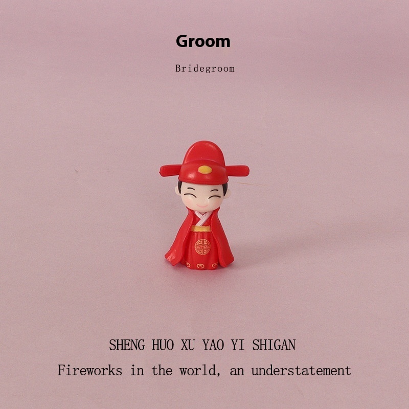 Plastic Creative Crafts Chinese Wedding Mini Bridal Groom Doll Miniature Home Scene Decoration Small Ornaments