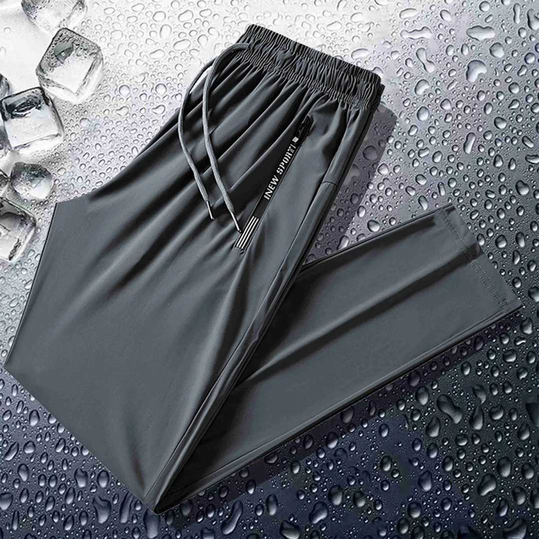 Ice silk mens summer ultra-thin sports pants quick drying straight leg wide leg casual pantsW240725