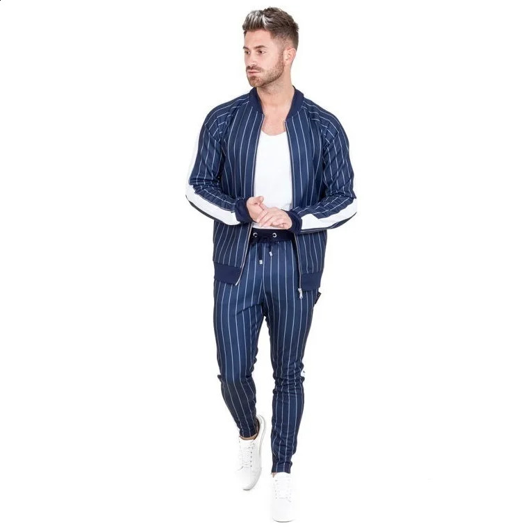 Fashion Man Clothing Striped Zipper Tracksuit Fashion Sets Sportwear Athletic Sets 240821