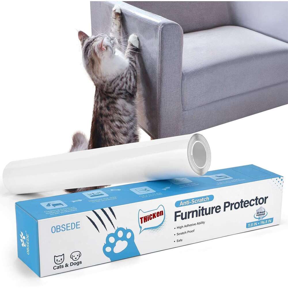 OBSEDE Scratch Furniture - Couch Protector from Cat Claws Plastic Cover Adhesive Clear Flexible Sofa Guard Single Side Sticky Deterrent Training Tape 