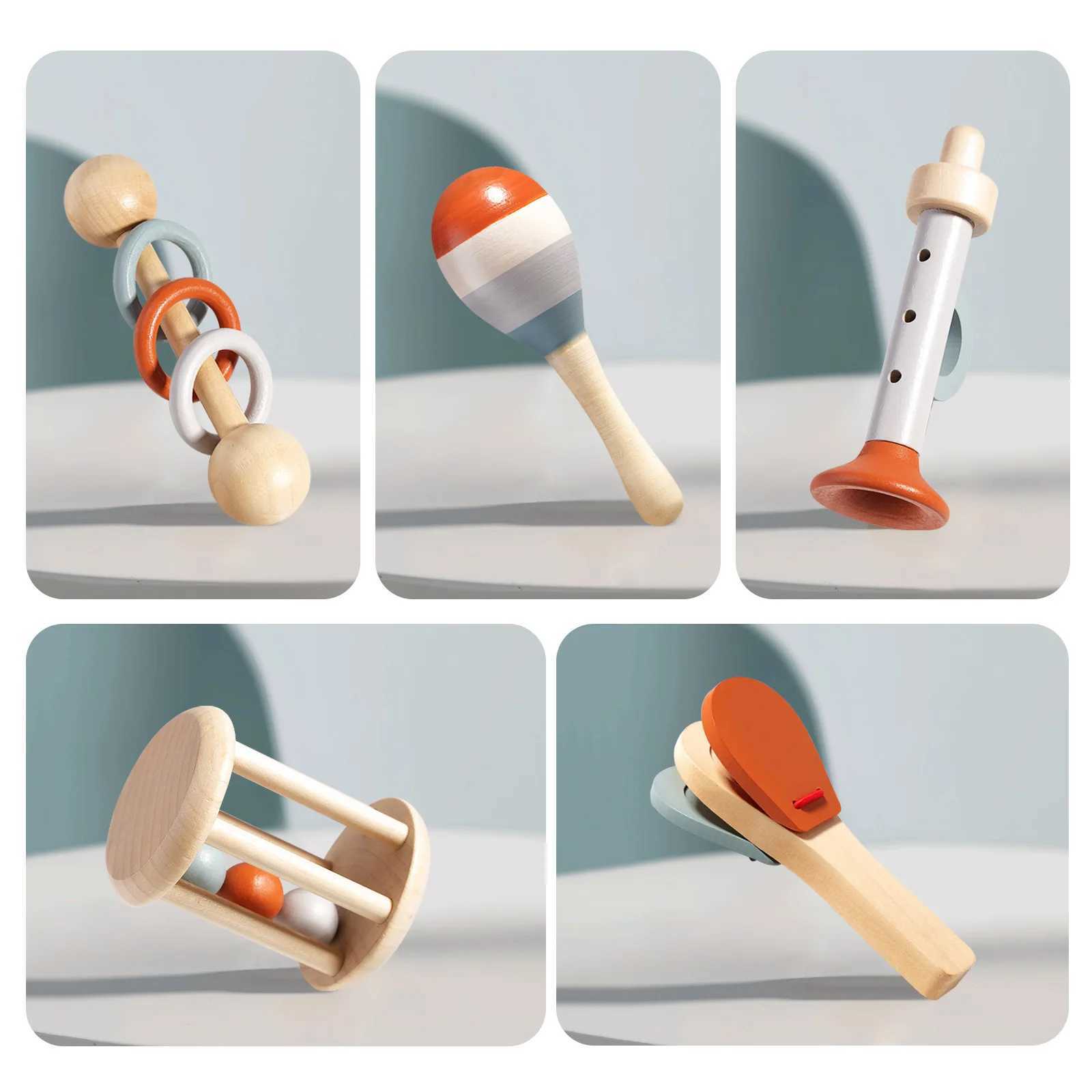 Wooden baby mouse toy baby holding bell early education music toy baby pacifier baby grabbing wooden toy W240827