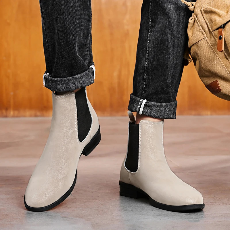 Mens Skating Shoes Mens Casual Business Chelsea Boots Handmade Leather Fashion Motorcycle Boots Winter Plus Ankle Boots Mens 240821