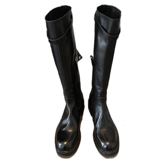Ddmysports Grape Mom S Same Washed Horseskin Round Toe Thick Heel Raised Legs Straight And Long Leg Knight Boots For Women Autumn Winter OUTDOOR