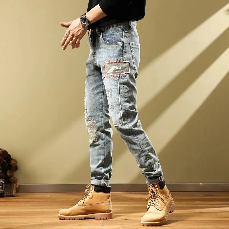 Harem Jeans For Men Vintage Korean Fashion Summer Mens Cowboy Pants Elastic Slim Fit Cotton Retro Wholesale Stretch Trousers 240821