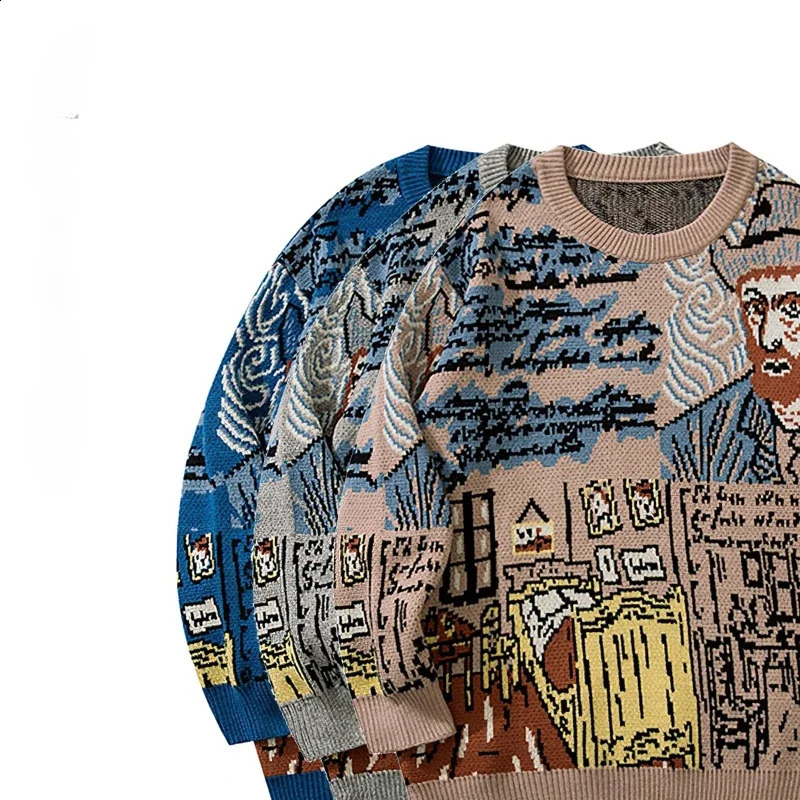 Vintage Cartoon Sweater Men Harajuku Knitted Character Sweater Cacual Knitwear Jacquard O Neck Pullover Men Clothes Unisex 240821