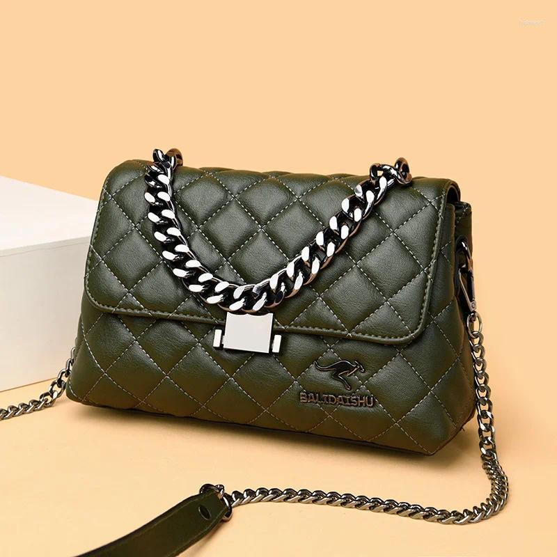 Bag Korean Fashion Rhombic Chain Women's Straddle Shoulder Broadcast Taschen Women Messenger Bags Leather Handbags Black