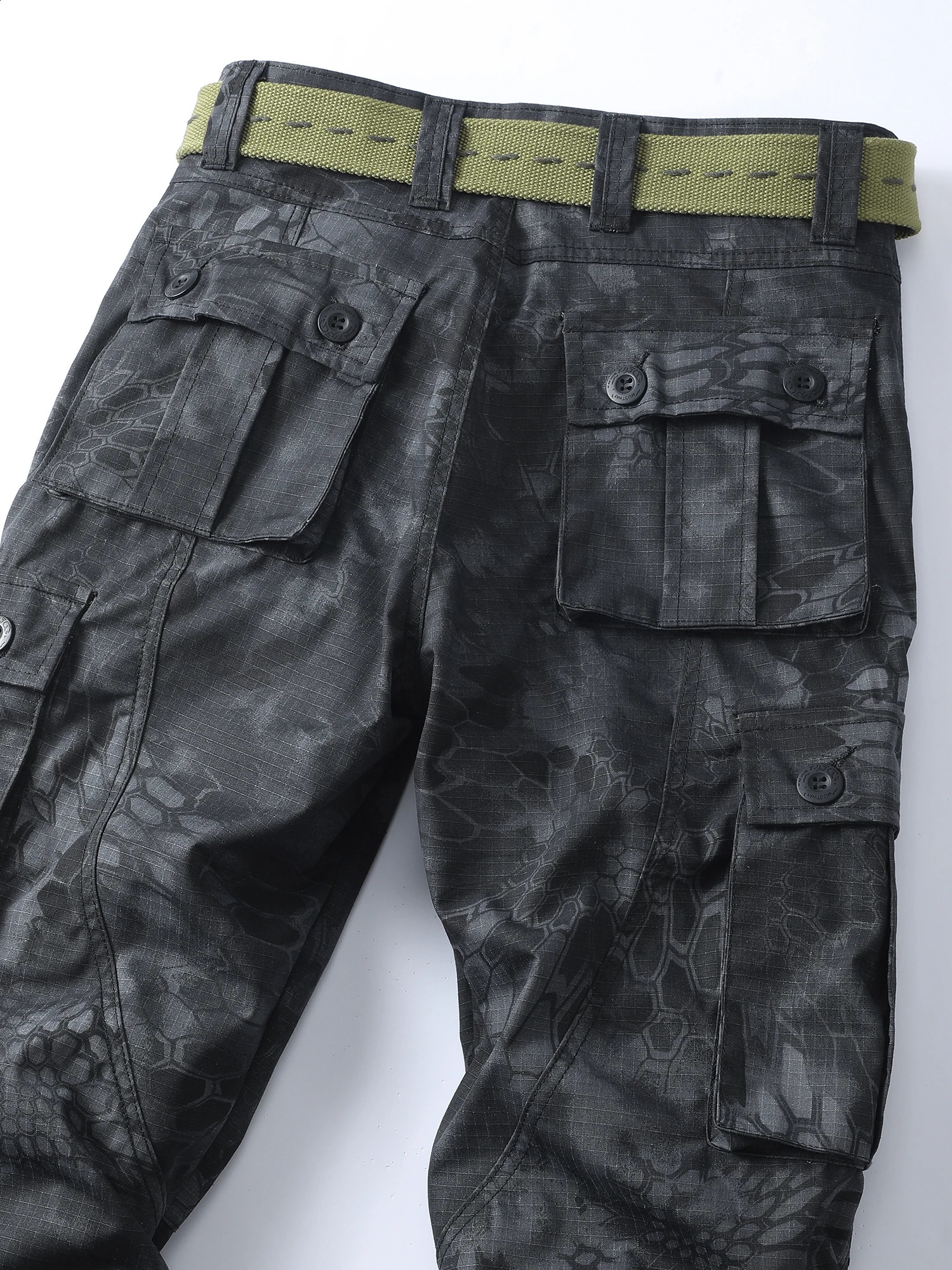 AK Army Mens Fashion Snake Skin Camouflage Cargo Pants Multi Pocket Trouser for Outdoor Work and Street Wear Waistband 240821