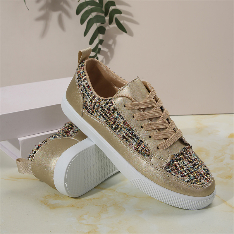 2024 new women's gold 35-42 temperament all wear lightweight lace-up casual fashion sneakers free shipping