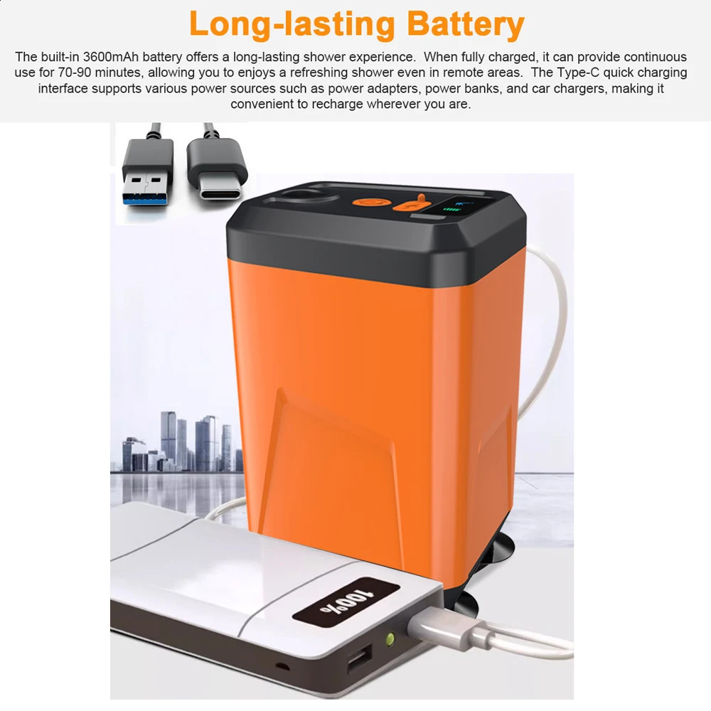 Outdoor Electric Shower Pump Portable Camping Rechargeable Battery Powered Waterproof for Beach Pet Watering 240820