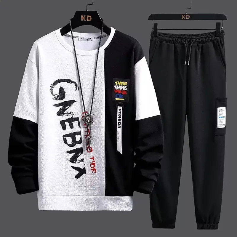 Fashion Mens Tracksuit Autumn Long Sleeved Red Sweatshirt Sports Pants 2 piece Set Mens Casual Suit Unisex Jogging Men Clothes 240821