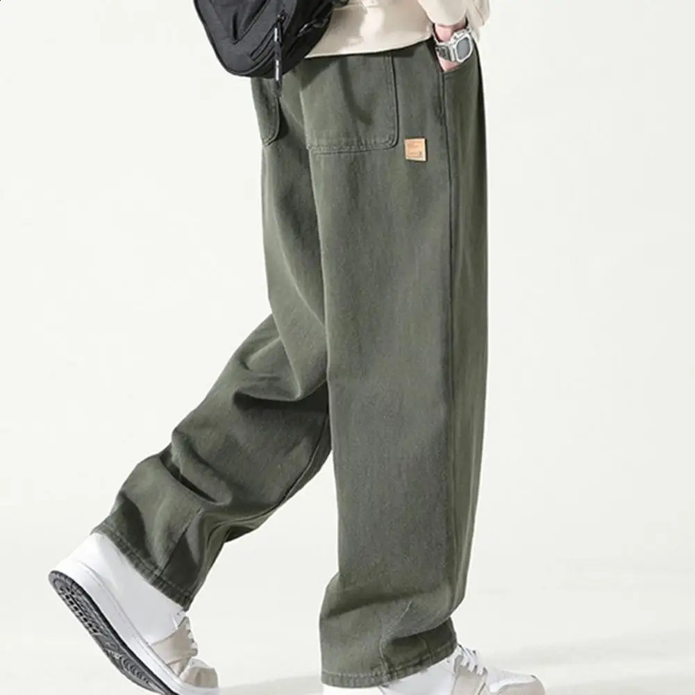 Pants for Men Breathable Wide-leg Mens Work Pants Retro Style Versatile Solid Color Trousers High Street Pants 240821
