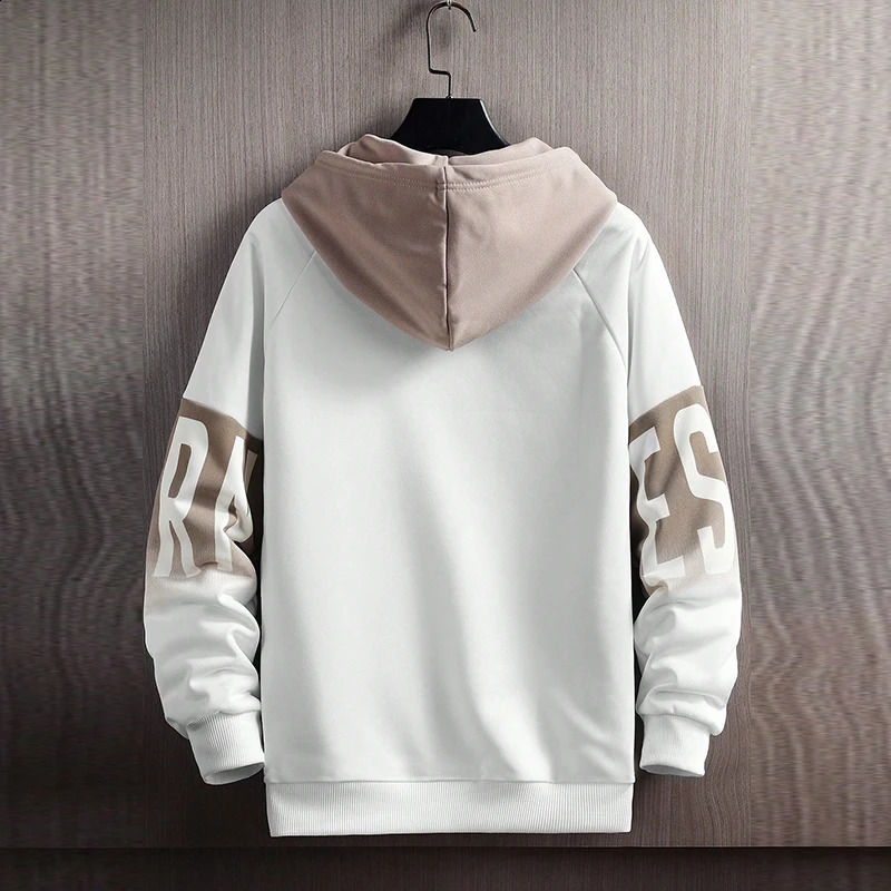Mens FallWinter Casual And Versatile Contrast Monogram Print Long Sleeve Hooded Sweatshirt 240821