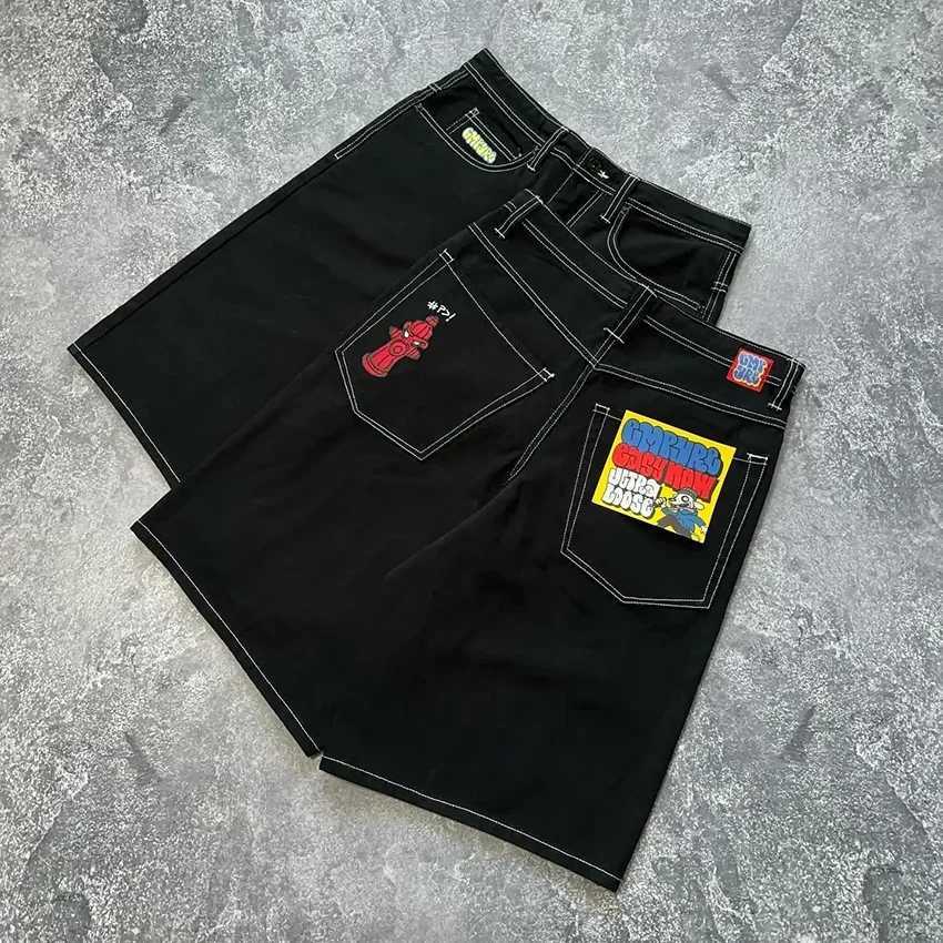 Summer mens capital letter pattern denim shorts European and American trends fashionable high street wanderersW240713