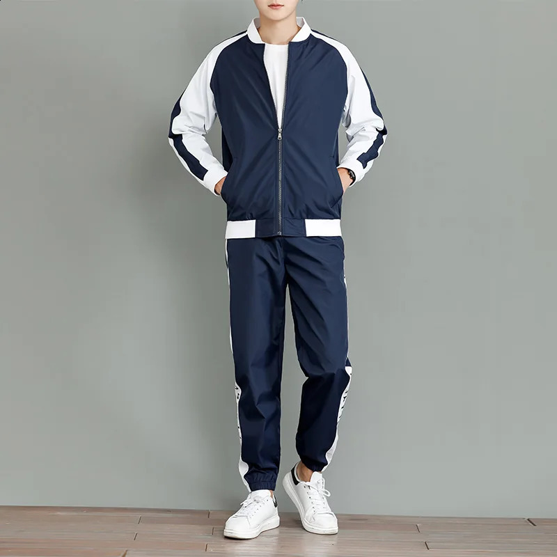 Mens 2 Piece Outfits Stand Collar Breathable Casual Jacket And Casual Drawstring Sweatpants Set For Spring Autumn Mens Clothi 240821