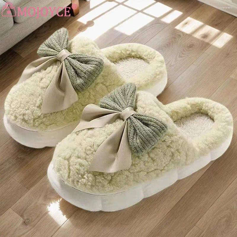 Slippers Cute Bowknot House Shoes Thick Sole Slide Soft Warm Comfy Indoor Slipper Non-Slip For Women